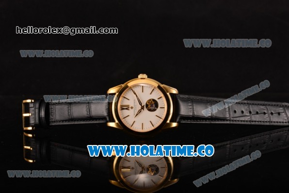 Vacheron Constantin Patrimony Tourbillon Miyota 9015 Automatic Yellow Gold Case with White Dial and Black Leather Strap (YR) - Click Image to Close